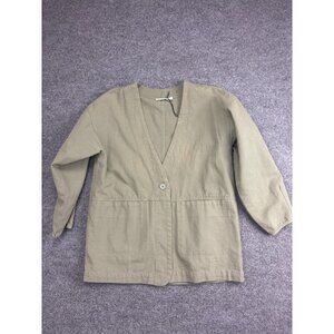 MOD REF Jacket Womens Small Green Cotton Twill V Neck Button Front Pockets